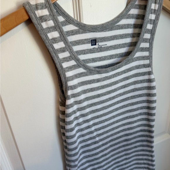 3/$21 | GAP Striped Ribbed Tank Tops, Set of 2, Medium, Gray and Brown Stripe - Picture 3 of 9